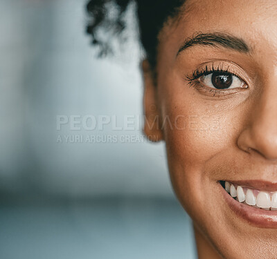 Buy stock photo Fitness, portrait or face of black woman at gym ready for training, workout exercise or body wellness. Start, model or healthy girl sports athlete with a happy smile, motivation or focused mindset