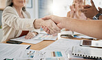 Meeting, handshake and welcome with a business woman in the office for a deal or agreement. Teamwork, collaboration and thank you with a senior female employee shaking hands with a colleague