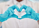 Doctor, hands or heart on covid vaccine in hospital treatment, clinic wellness or healthcare insurance support. Zoom, disease or medicine in love gesture in nurse vote, medical woman or virus review