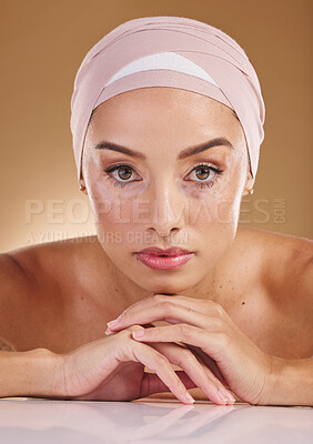 Buy stock photo Woman, face and beauty with skin and vitiligo, natural cosmetics with skincare wellness isolated on studio background. Body positivity, cosmetic glow and self love, inclusivity and genetic disorder