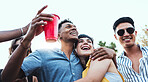 Couple of friends, party and drinks outdoor to celebrate at  festival, concert or social event. Diversity young men and women people together while dancing, happy and drinking alcohol in crowd