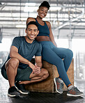 Fitness, portrait or personal trainer with a happy client at gym for training, exercise or body workout. Team partnership, coach or happy black woman in smile with pride together in a health club