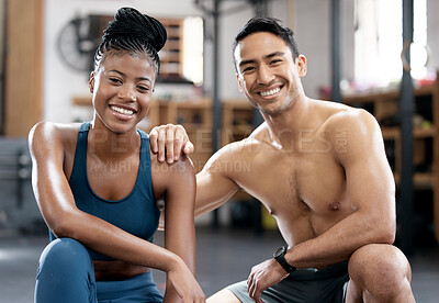 Portrait, fitness or happy black woman with coach training body