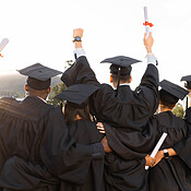 Focus Study Gradutation Graduation, group and back view of students celebrate education success ...