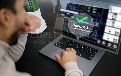 Buy stock photo Man with laptop, forex trading and cybersecurity, finance and payment, investment analytics and trade graph overlay. Trader, cryptocurrency and bitcoin, nft with fintech and invest in stock market