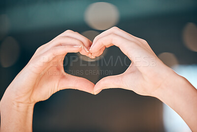 Buy stock photo Heart sign with hands, love and emoji with care and connection with positive energy, kindness and wellness. People, symbol or icon with skin, health and peace, commitment and respect with romance
