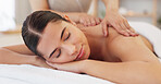 Relax, spa massage and woman wellness, beauty and luxury resort with hand of masseuse for back massage. Happy, peace and zen body treatment in Thailand for beauty, skincare and healthy pamper session