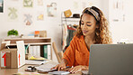 Clipboard, laptop and black woman writing in clothing store working on sales or delivery. Fashion, manager and worker in South Africa in small business, fashion shop and planning schedule on computer