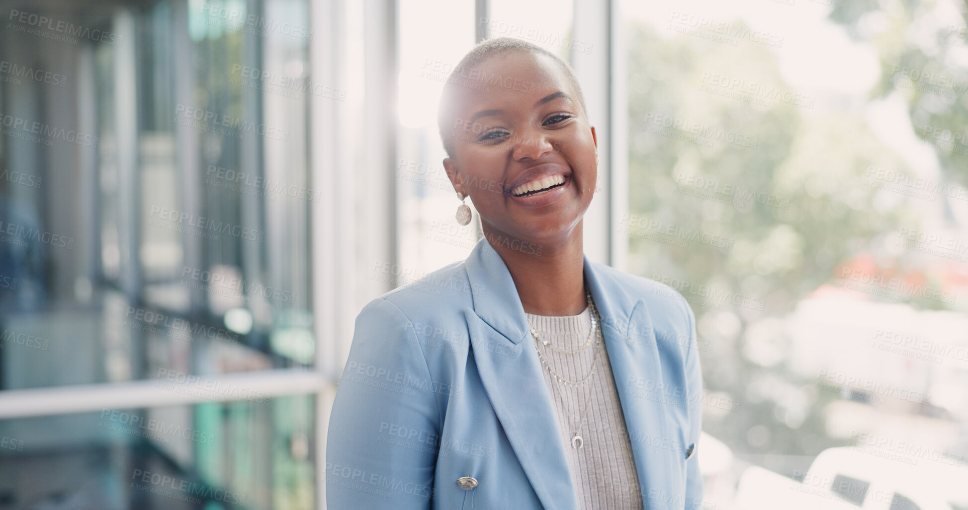 Buy stock photo Office, happy and portrait of business black woman for opportunity, empowerment and job. Professional, corporate worker and African person in workplace with confidence, company pride and career