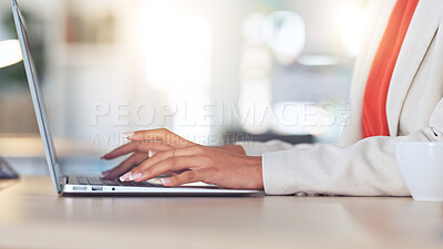 Female lawyer writing a report on a laptop at a corporate law firm. Professional paralegal or attorney typing legal advice and drafting digital business emails to clients with an online software app