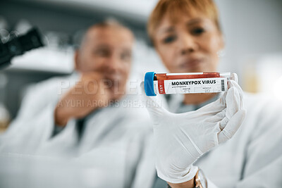 Buy stock photo Doctor, monkeypox or scientist team in science laboratory on DNA research, medical or medicine data analysis. Zoom, health collaboration or nurse for healthcare, innovation or virus test study