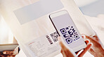 QR code, customer delivery and phone for digital logistics, paperless distribution or invoice. Mobile connection, barcode and courier package from online shopping, supply chain and shipping service