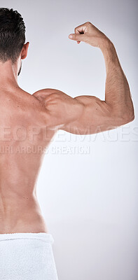 Fitness, body and beauty man isolated on a white background for exercise,  aesthetic and muscle goals. Underwear, sexy bodybuilder or sports person  portrait in health, wellness and workout abs success