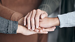 People, hands and care in trust for unity, collaboration or agreement together in solidarity. Hand of support group in teamwork, partnership or coordination for team success, community or achievement