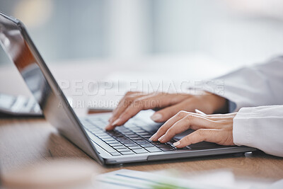 Buy stock photo Laptop, hands or business woman typing for investment schedule, calendar or stock market trading management. Zoom, finance worker or person on networking technology budget planning or cryptocurrency