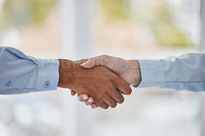 Buy stock photo B2B partnership meeting or business people handshake for welcome, collaboration or company teamwork. Diversity, networking or shaking hands for success deal, thank you or corporate support and trust 