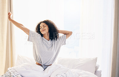 Premium Photo  Hands pajamas and morning with a woman breathing after  waking up in her bedroom after a relaxing rest health body and breath with  a female sitting alone on her
