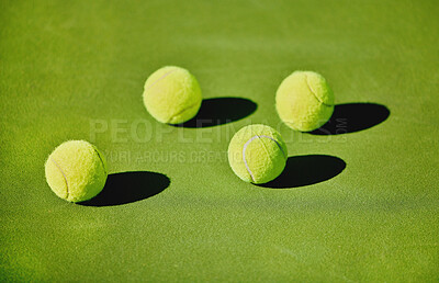 Ball, tennis and outdoor court for a game, fitness and training for sports at a stadium. Shadow, start and equipment for a sport on the ground in a pattern for action, cardio and competition