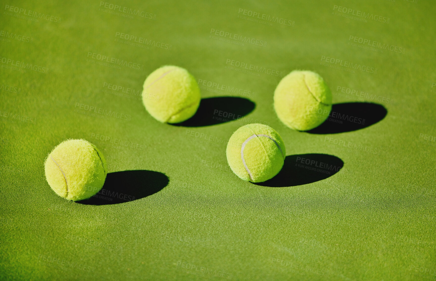 Buy stock photo Ball, tennis and outdoor court for a game, fitness and training for sports at a stadium. Shadow, start and equipment for a sport on the ground in a pattern for action, cardio and competition