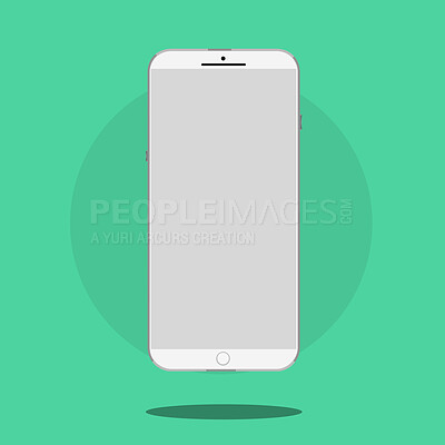 Buy stock photo Phone animation, screen and mockup space in vector for communication, network and green background. Smartphone icon, mock up and mobile technology for social media, app and ux for networking on web
