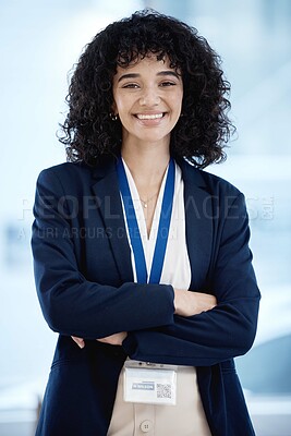 Buy stock photo Business woman, portrait and happiness with success and professional mindset, corporate goals with vision. Face, career and leadership mission with empowerment, confident and happy with management 