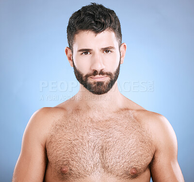 Buy stock photo Serious man, face and portrait in skincare hygiene, grooming or facial treatment isolated against a studio background. Male model in beauty cosmetics, spa or self love and care for body on mockup