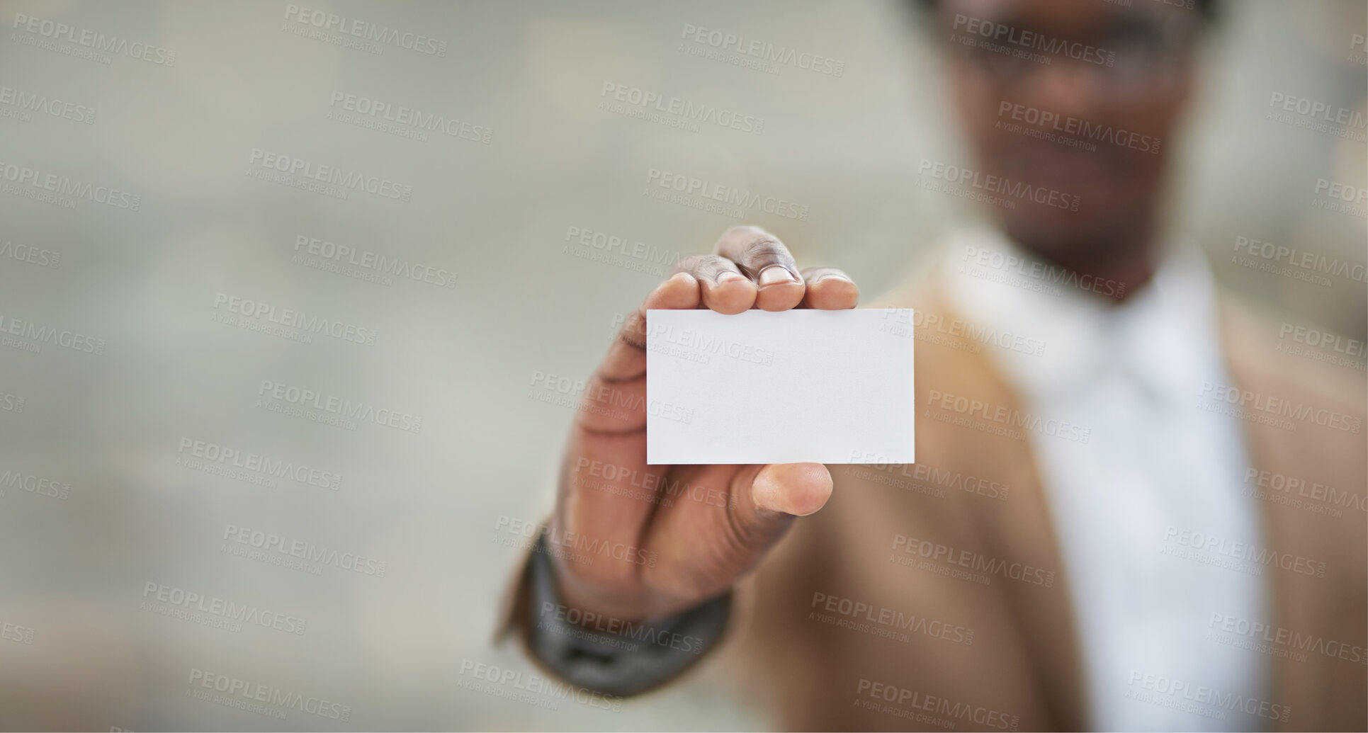 Buy stock photo Logo, man and business card for networking, opportunity and sales growth with mockup, space and ceo. Male, hand and leader with brand development, black paper and design for company and branding