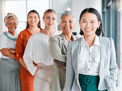 Buy stock photo Women in business, portrait and diversity with team, collaboration and corporate group with success and vision. Happy, working together and professional, motivation with trust, support and solidarity