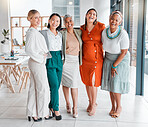 Business people, women in portrait and diversity in team, collaboration and corporate group, success and vision. Happy, work together and professional, motivation with trust, support and solidarity