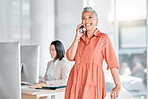 Business, ceo and senior woman on a phone call for discussion, client connection and virtual meeting. Communication, networking and female manager speaking, talking and in conversation on smartphone