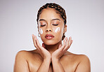 Black woman, cleaning was and portrait of a young model with facial mask, moisturiszr and wellness. Studio, beauty and female with dermatology, lotion and cosmetic face cream for glow and self care