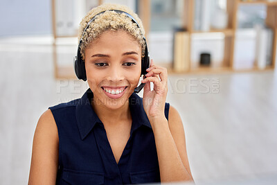 Buy stock photo Call center, telemarketing and woman in communication for service, consulting and technical support. Contact us, help and consultant talking with a headset for advice, discussion and planning