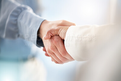 Buy stock photo Hand, handshake and partnership for trust, unity or deal in agreement, meeting or b2b at office. People shaking hands in collaboration for support, welcome or promotion in solidarity at workplace
