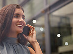 Phone call, business woman and talking on a mobile connection in office with mock up. networking, smile and happiness of online accounting consultant with work communication and conversation mockup