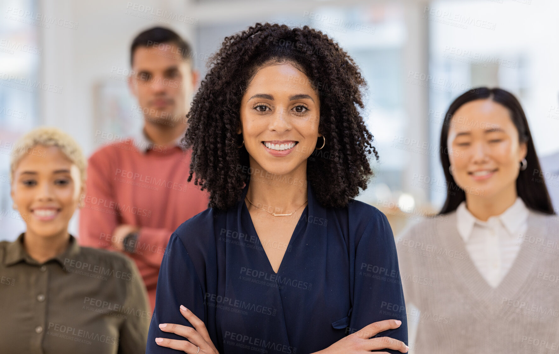 Buy stock photo Happy, smile and portrait of business people in office for support, community and diversity. Collaboration, success and management with group of employee for solidarity, confident and teamwork
