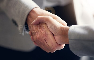Buy stock photo handshake, contract and deal with people in office for collaboration, teamwork and thank you. Meeting, B2B and welcome with employee shaking hands for partnership, networking and job promotion