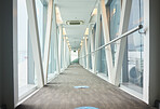 Airport backgrounds, terminal hallway and corridor for traveling, journey and covid transport regulations. Empty walkway for airplane flight, immigration and interior design tunnel space for walking