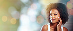 Beauty mockup, cream and face of black woman with overlay for wellness, facial treatment and cosmetics. Dermatology, luxury spa and happy girl with sunscreen creme, lotion and moisturizer in bathroom