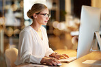 Email, research and woman on a computer for web design, software development and programming. Website, database and employee working on coding analytics and deadline as a programmer on a pc at work