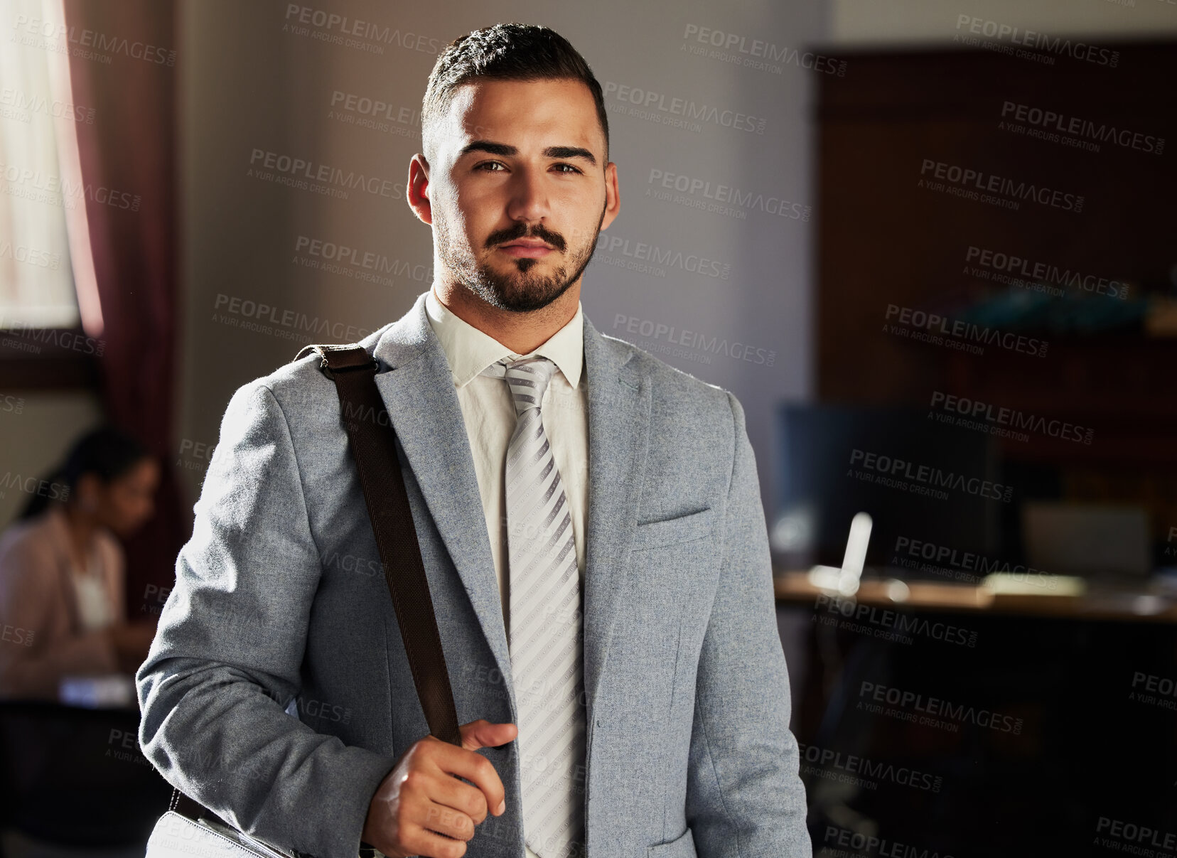 Buy stock photo Law firm portrait, legal or man confident for business work, office consultation or career mission. Justice advisor, government consultant or Spain manager, lawyer or serious attorney focus on vision