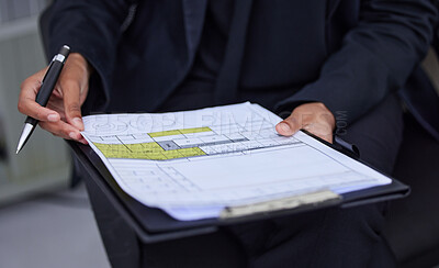 Buy stock photo Closeup, woman and clipboard with document, information and survey for data analytics. Zoom, female employee and leader with paperwork, pen and compliance for review, report and personal details