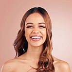 Portrait, beauty and hair with a model black woman in studio on a pink background for natural haircare. Face, skincare and keratin with an attractive young female feeling proud of her hairstyle