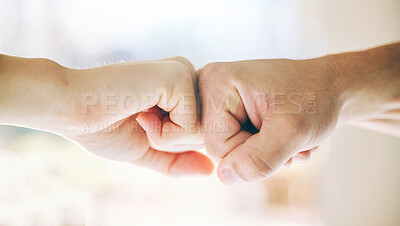 Buy stock photo Fist bump, hands or support teamwork in gym for people in collaboration or solidarity trust. Agreement connection, partnership or friends greeting, thank you or motivation for success goal or targets