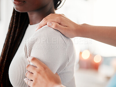 Buy stock photo Physical therapy, posture and chiropractor helping a patient with back pain, injury or accident. Medical emergency, healthcare and physiotherapist consulting a woman for spine recovery in a clinic.