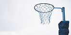 Sports, basketball and netball hoop in a park for fitness and a game at school or in public. Mockup, space and equipment for a sport in the air for playing, competition and professional match