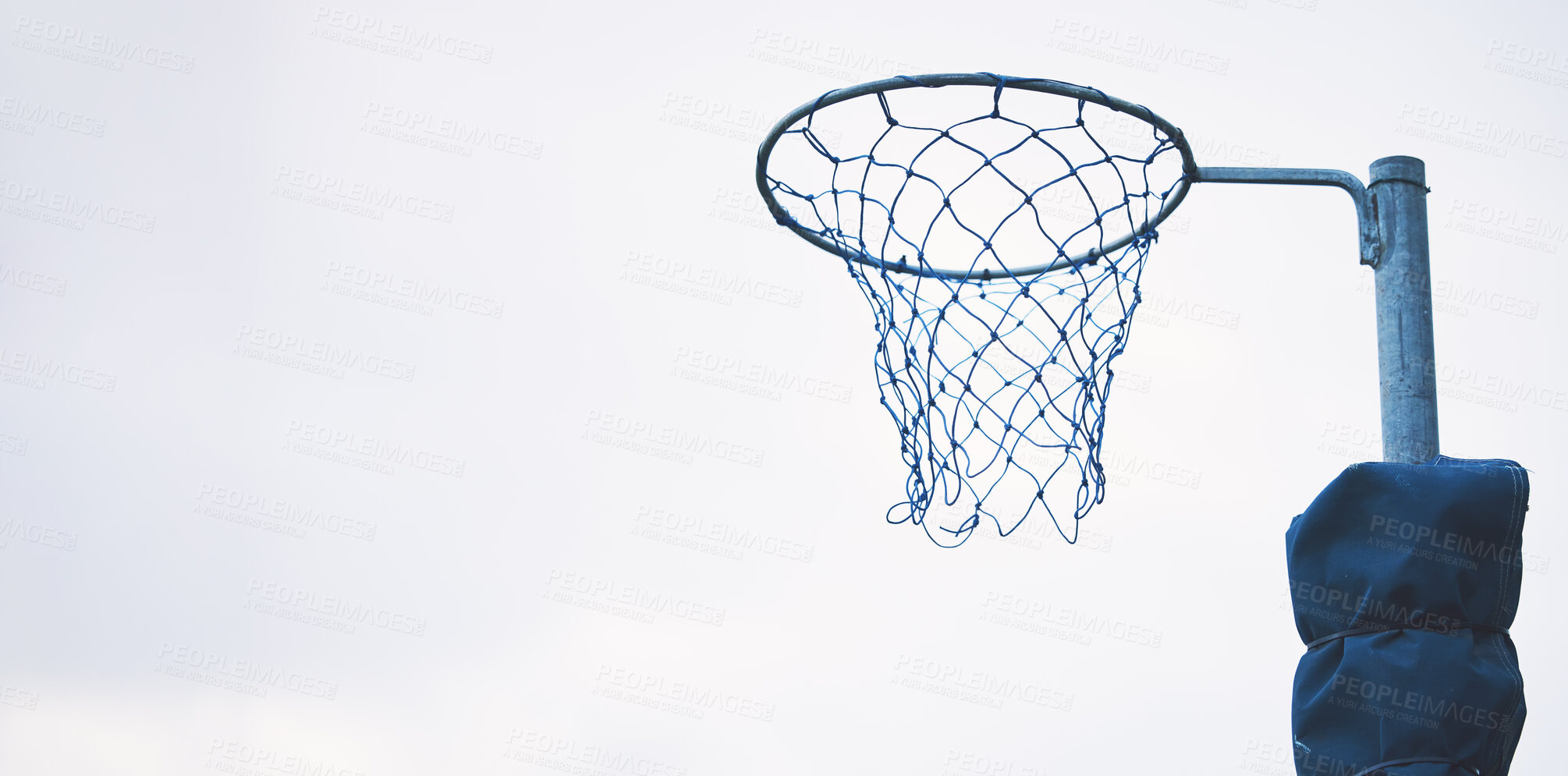 Buy stock photo Sports, basketball and netball hoop in a park for fitness and a game at school or in public. Mockup, space and equipment for a sport in the air for playing, competition and professional match