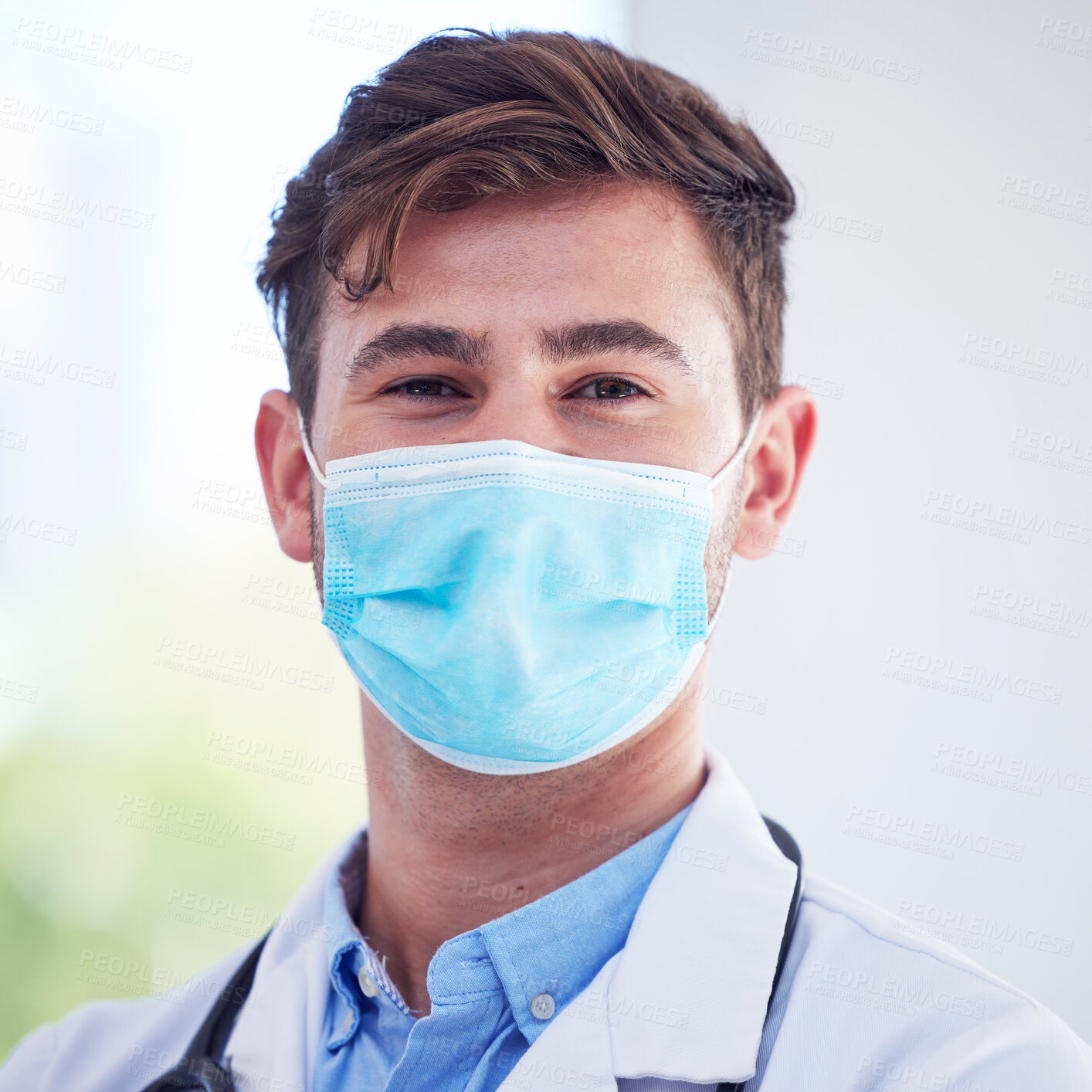 Buy stock photo Covid, portrait and doctor and hospital for healthcare, innovation and medical breakthrough. Covid, face and male virus expert with ambitious mindset while working in a clinic, tough and ready 