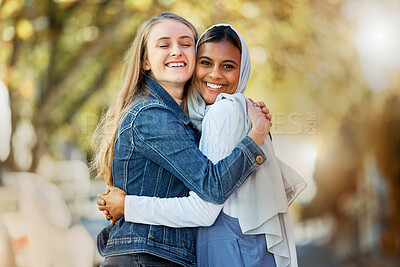 Affectionate Hug Urban Setting Genuine Friendship Stock Photo