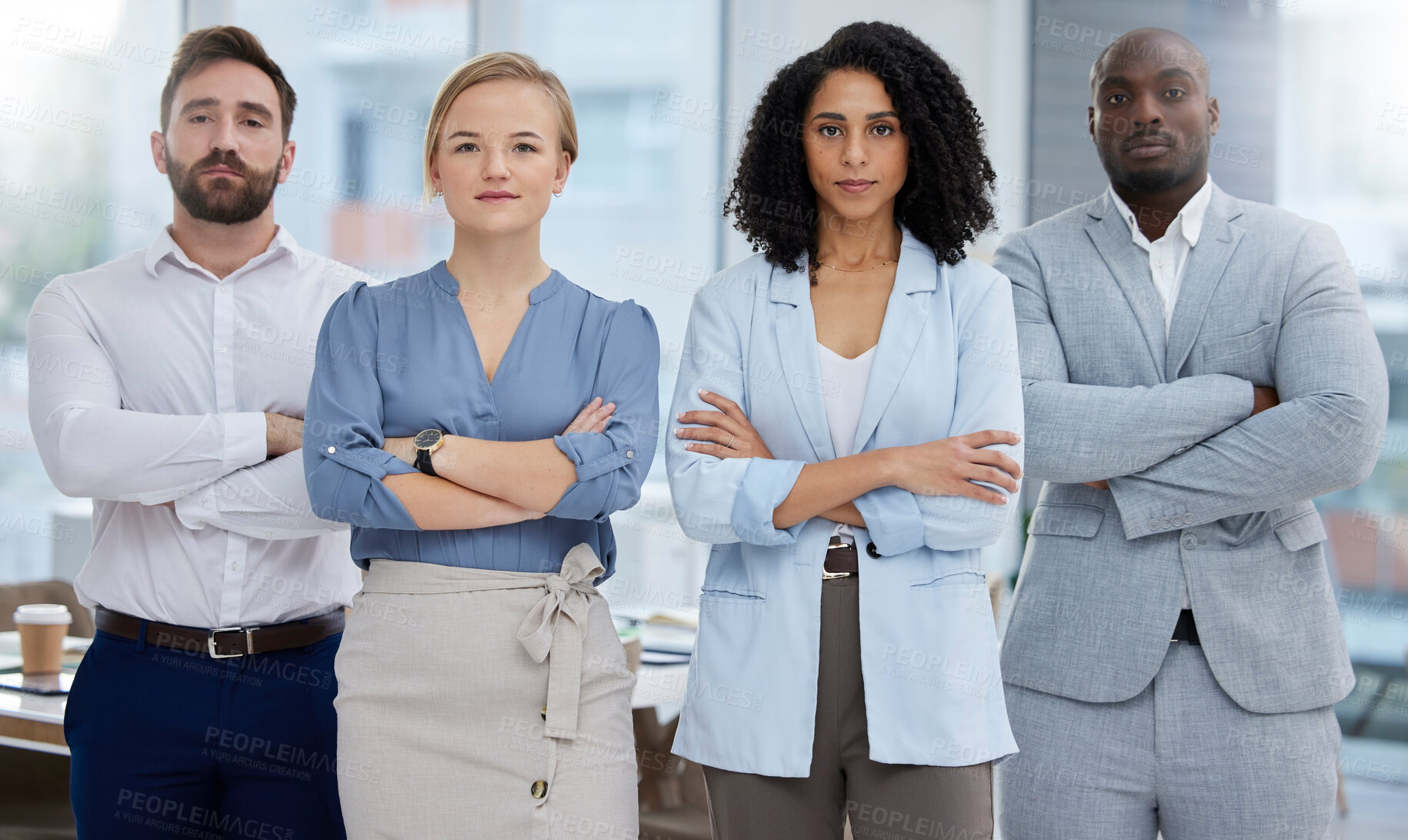 Buy stock photo Diversity team, management and corporate portrait of business people in office for teamwork success. Serious men and women in leadership for company growth, development and mission with solidarity 