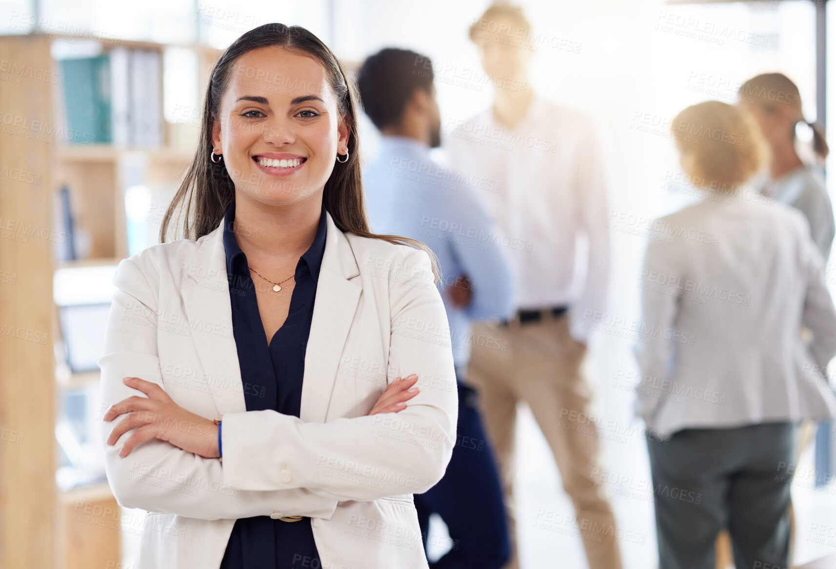 Buy stock photo Business woman, portrait and arms crossed for leadership in office, company and management in Atlanta. Happy female manager, worker and employee with corporate values for success, trust and pride 